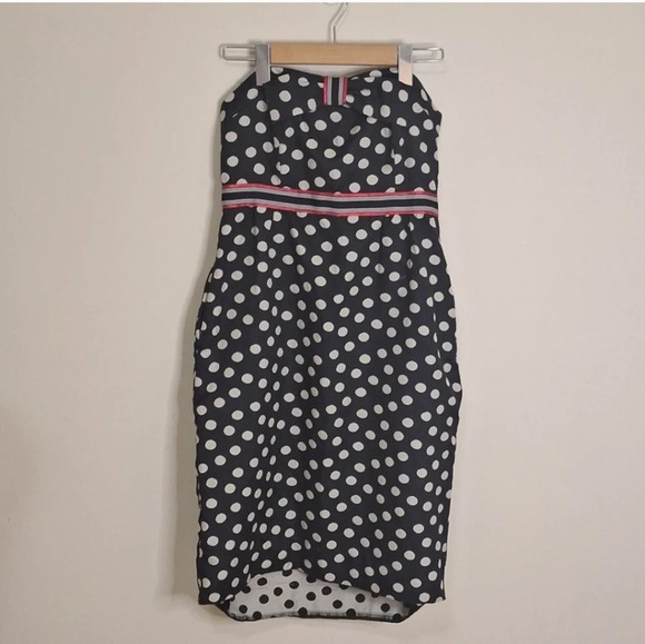 Anthropologie Maeve Polka Peppered strapless dress SZ 2 - Picture 2 of 6